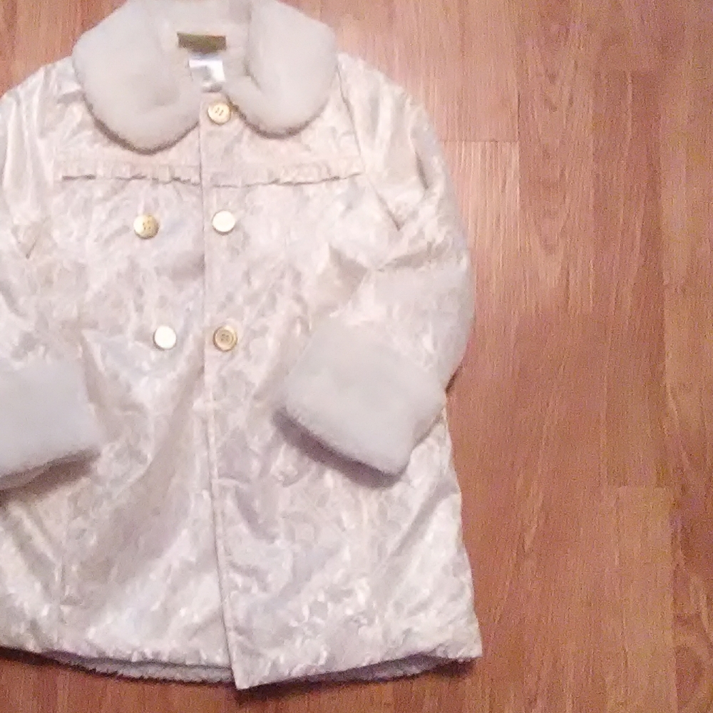 Girls long winter coat with soft faux fur hat